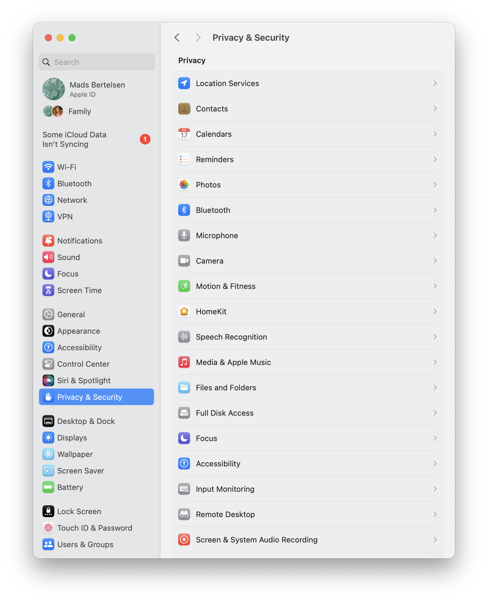 settings privacy security
